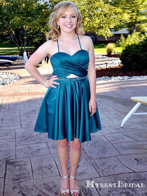 Simple Halter-Strap Teal Satin Short Cheap Homecoming Dresses, HDS0016 mybestbridal Simple Halter-Strap Teal Satin Short Cheap Homecoming Dresses, HDS0016 mybestbridal