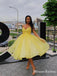 Sweetheart Yellow Organza Top Lace Applique A-line Short Cheap Homecoming Dresses, HDS0018