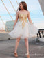 Sweetheart Ivory Tulle With Gold Applique A-line Short Cheap Homecoming Dresses, HDS0029