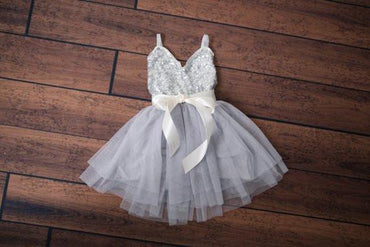 Spaghetti Straps Silver Sequin Tulle Flower Girl Dress,Tutu Flower Girl Dresses,FGY0182
