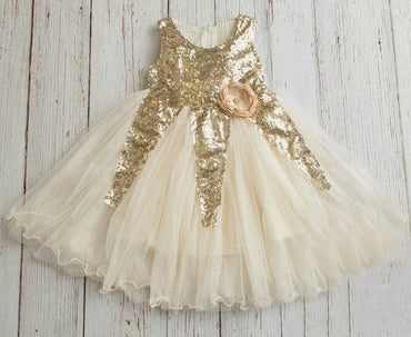Ivory Tulle & Gold Sequin Flower Girl Dresses,Cheap Flower Girl Dresses ,FGY0164