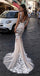 Sexy Deep V-neck Lace Appliqued Mermaid Long Cheap Wedding Dresses, WDS0048