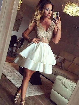 Sexy See Through Lace V Neck Short Cheap Homecoming Dresses Online, BDY0348