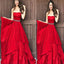 A-line Strapless Satin Beading Red  Layered Long Elegant Prom Dresses, Fashion Gown. PDY0184