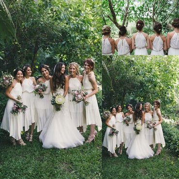 Simple Sleeveless Asymmetry White Chiffon Bridesmaid Dresses,Dress For Wedding,WGY0164