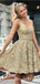 Elegant V-neck Straps All Over Lace Gold Homecoming Dresses, TYP0048