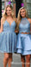 Elegant Lace Short Powder Blue Homecoming Dresses with Open Back, TYP0045