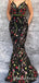 Charming Newest Sexy Spaghetti Straps Long Cheap Black Flower Applique Mermaid Prom Dresses, TYP0085