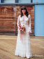 Unique Round Neck Long Sleeve Long Cheap Lace Wedding Dresses, TYP0011