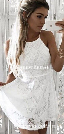 Sexy Halter-Strap White Lace A-line Short Cheap Homecoming Dresses, HDS0021