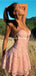 A-line Sexy Pink Lace Short Cheap Homecoming Dresses, HDS0035