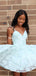 A-Line Spaghetti Straps Mint Lace Homecoming Dress ,Short Prom Dresses,BDY0365