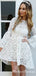 Long Sleeves Ivory Lace High-low A-line Short Cheap Homecoming Dresses, HDS0028
