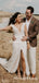 Romantic Deep V-neck Cap Sleeve Lace Front Slit Mermaid Long Cheap Wedding Dresses, WDS0023