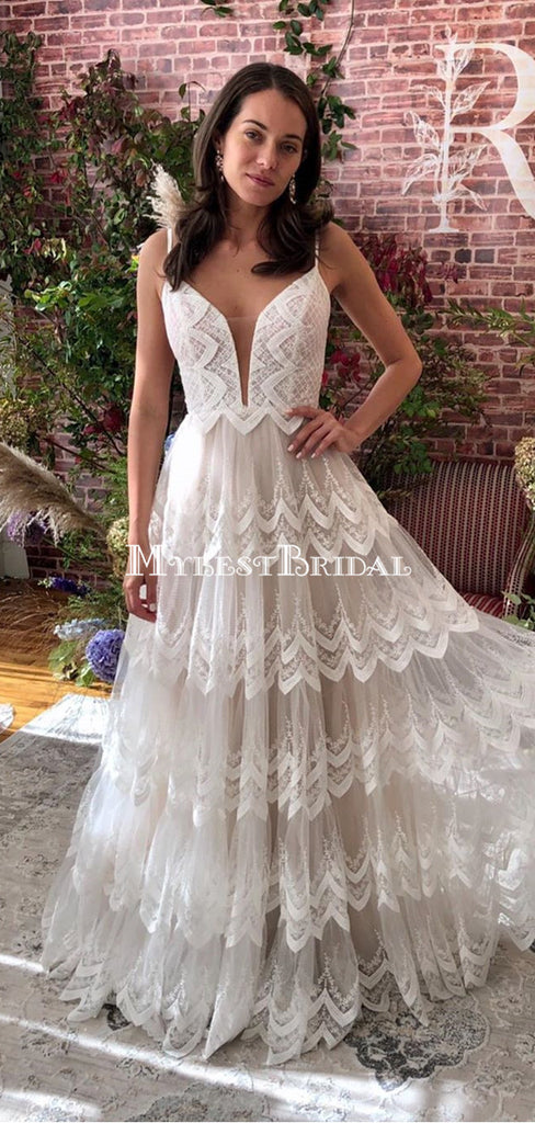 New Arrival Sapghetti Strap Lace A-line Long Cheap Wedding Dresses, WDS0057