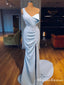 Charming Cute One Shoulder Sleeveless Long Mermaid Side Slit Appliqued Prom Dresses, TYP0087