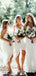 Simple Spaghetti Strap V-neck Ivory Chiffon Tea-Length Cheap Bridesmaid Dresses, BDS0012