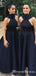 Lovely Satin High Neck A-line Long Bridesmaid Dresses With Bow, TYP0037