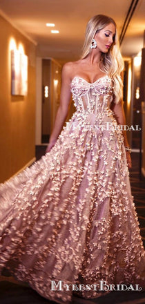 Gorgeous Sweetheart Sleeveless Charming Pink Lace Side Slit Long Cheap Evening Party Prom Dresses, PDS0026