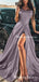 Elagant Charming Simple Spaghetti Straps Sleeveless Lilac A-line Side Slit Long Cheap Prom Dresses, TYP0135