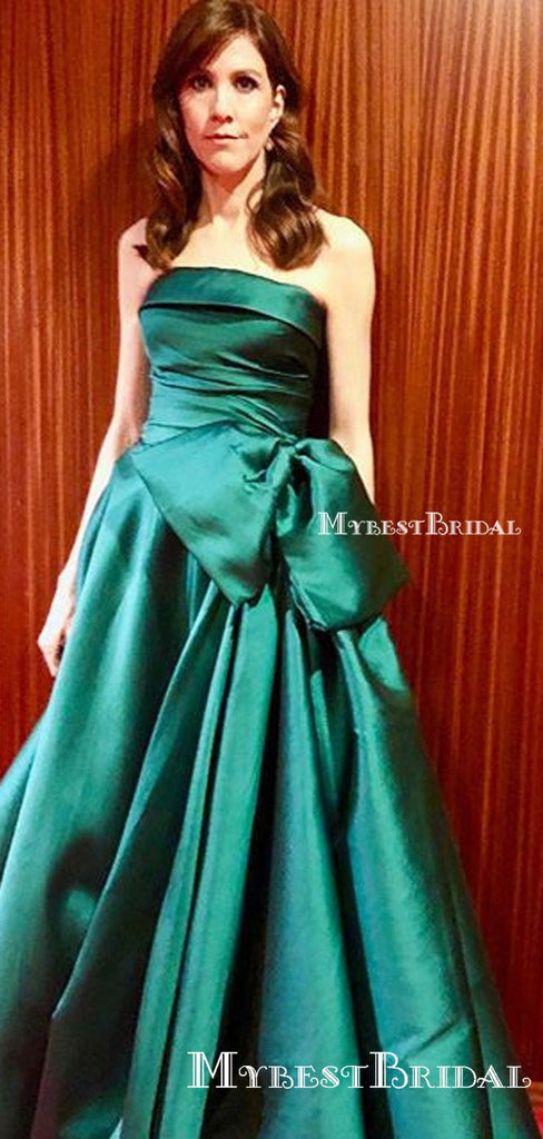 Charming Strapless Green Satin A-line Long Cheap Fromal Party Evening Dresses, Prom Dresses, PDS0061