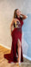 Sexy Charming High Neck One Shoulder Sleeveless Burgundy Appliqued Long Cheap Prom Dresses, TYP0090