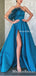 Charming One Shoulder Sleeveless A Line Peacock Blue Floor Length Cheap Formal Evening Prom Dresses, PDS0030