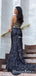 Sparkly Navy Blue Sequin Round Neck Mermaid Long Cheap Prom Dresses, PDS0069