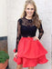 Long Sleeve Black Lace Red Skirt Two Piece Homecoming Dresses 2018, BDY0252