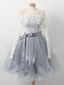 Long Sleeves Lace Grey Short Cheap Homecoming Dresses Online, BDY0275