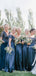 Elegant Mismatched Blue Sequin Tulle A-line Long Cheap Bridesmaid Dresses, BDS0017
