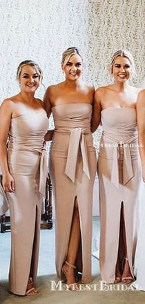 Strapless Charming Double FDY Side Slit Floor-Length Long Cheap Bridesmaid Dresses, BDS0051