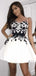 A-Line Scoop Homecoming Dress With Black Applique,Short Prom Dresses,BDY0356