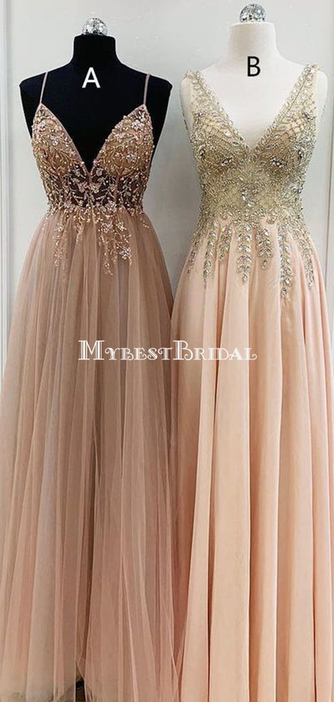See Through Heavily Beaded A-line Long Evening Prom Dresses, Evening Party Prom Dresses, PDS0077