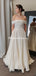 Off-The-Shoulder Lace Appliqued Satin A-line Long Cheap Wedding Dresses, WDS0060