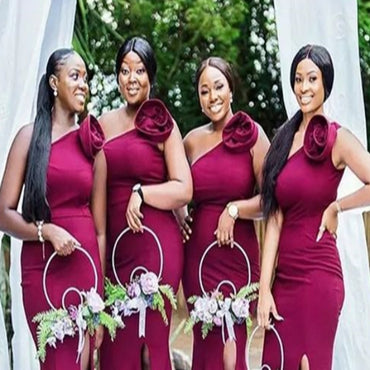 One-shoulder Mermaid Side slit Elegant Simple Long Bridesmaid Dresses,BDS0201