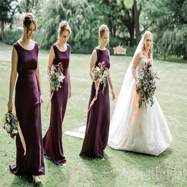 Scoop Side slit Elegant A-line Simple Pretty Long Bridesmaid Dresses,BDS0219