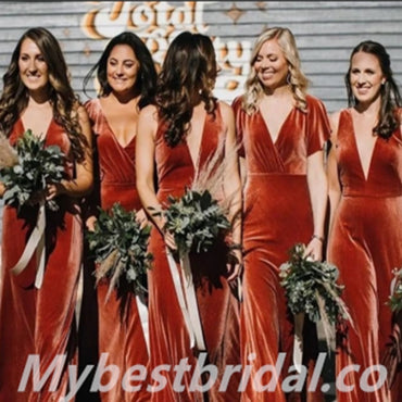 Mismatched V-neck  A-line Elegant Simple Long Bridesmaid Dresses,BDS0185