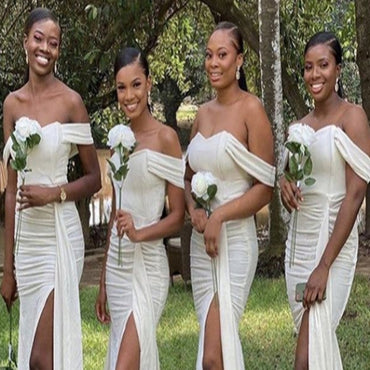 Off-shoulder Mermaid Pleats Side slit Elegant Simple Long Bridesmaid Dresses,BDS0202