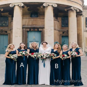 Mismatched Square A-line Elegant Simple Pretty Long Bridesmaid Dresses, BDS0244