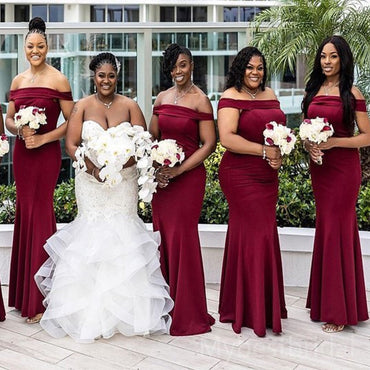 Simple Off-shoulder Mermaid Elegant Pretty Long Bridesmaid Dresses, BDS0242