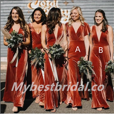 Mismatched V-neck  A-line Elegant Simple Long Bridesmaid Dresses,BDS0185
