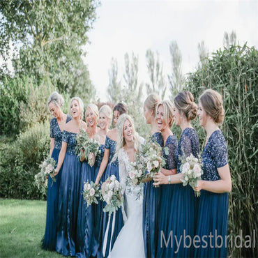 V-neck Beading Elegant A-line Simple Pretty Long Bridesmaid Dresses,BDS0218