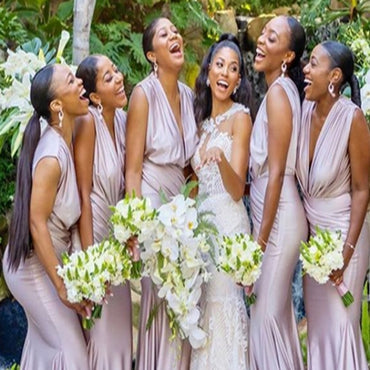 Mermaid V-neck Pleats Elegant Simple Long Bridesmaid Dresses,BDS0204