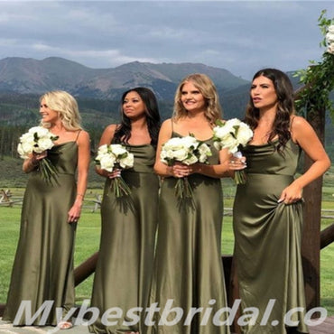 Jewel Spaghetti straps A-line Elegant Simple Long Bridesmaid Dresses,BDS0186