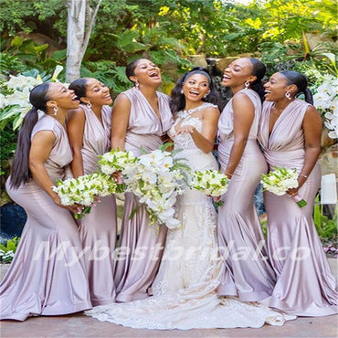 Mermaid V-neck Pleats Elegant Simple Long Bridesmaid Dresses,BDS0204