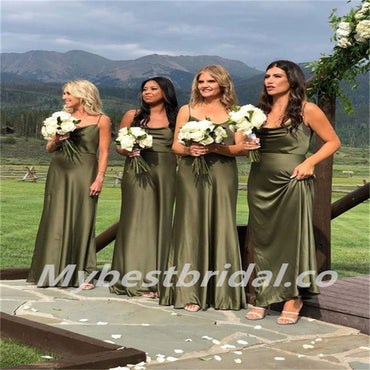 Jewel Spaghetti straps A-line Elegant Simple Long Bridesmaid Dresses,BDS0186