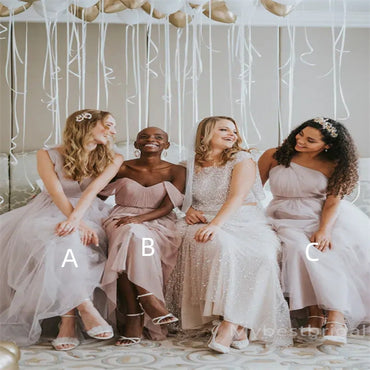 Mismatched Off-shoulder A-line Elegant Simple Pretty Long Bridesmaid Dresses,BDS0229