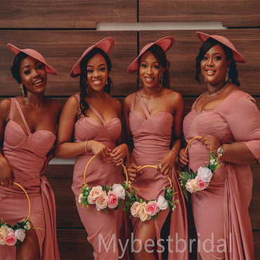 Mismatched One-shoulder Side slit Mermaid Elegant Simple Pretty Long Bridesmaid Dresses, BDS0250