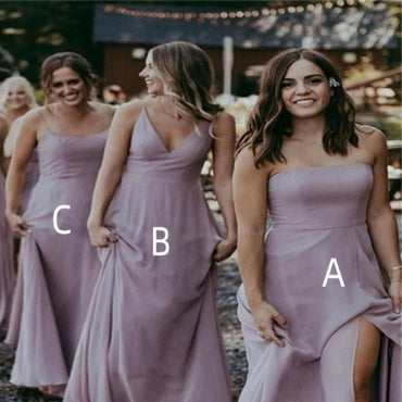 Mismatched Spaghetti straps V-neck Side slit  A-line Elegant Simple Long Bridesmaid Dresses,BDS0206